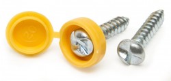 Security Number Plate Fasteners - Self-Tappers with Hinged Caps 