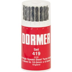 DORMER 'A100' HSS Jobber Twist Drill Set - Metric Set No. '419'