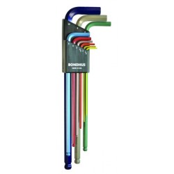 BONDHUS Colour Coded Ball End Hex Key Wrenches - Extra Long Metric Set